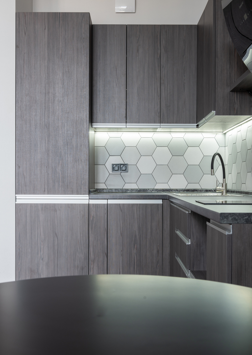 Modern kitchen interior with furniture at home